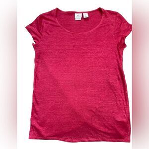 Halston Pink Crossover Back Linen Short Sleeve T-Shirt